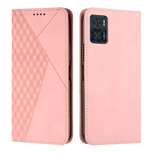 Leather Case Stands Flip Cover Holder Y02X for Motorola Moto E22 Rose Gold