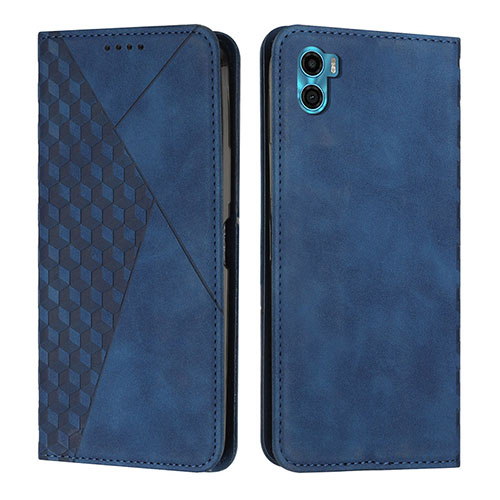 Leather Case Stands Flip Cover Holder Y02X for Motorola Moto E22S Blue