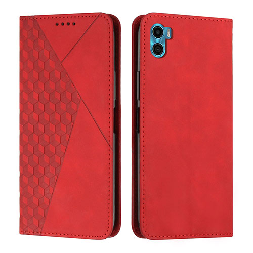 Leather Case Stands Flip Cover Holder Y02X for Motorola Moto E32 India Red