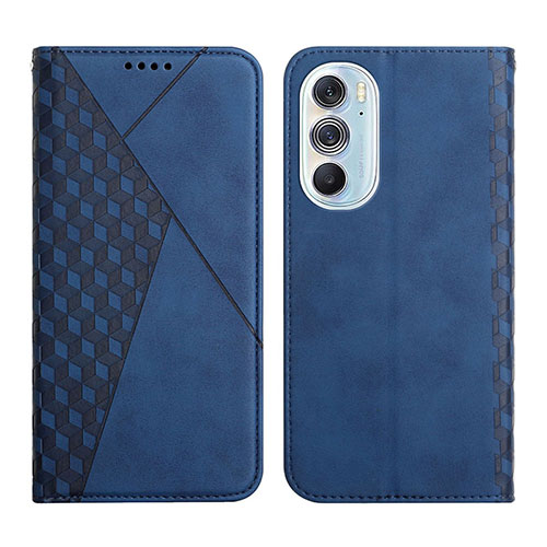 Leather Case Stands Flip Cover Holder Y02X for Motorola Moto Edge Plus (2022) 5G Blue