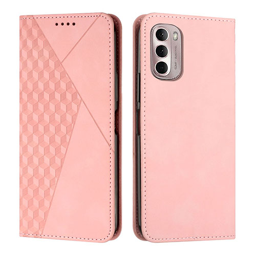 Leather Case Stands Flip Cover Holder Y02X for Motorola Moto G Stylus (2022) 4G Rose Gold