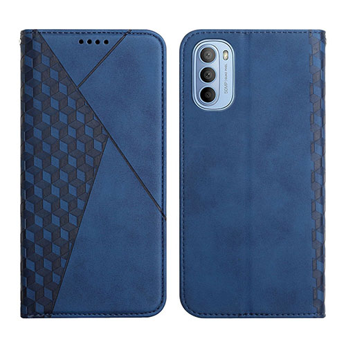 Leather Case Stands Flip Cover Holder Y02X for Motorola Moto G51 5G Blue