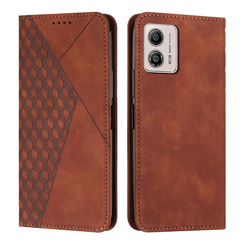 Leather Case Stands Flip Cover Holder Y02X for Motorola Moto G53j 5G Brown