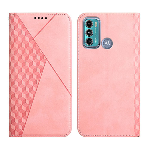 Leather Case Stands Flip Cover Holder Y02X for Motorola Moto G60 Rose Gold