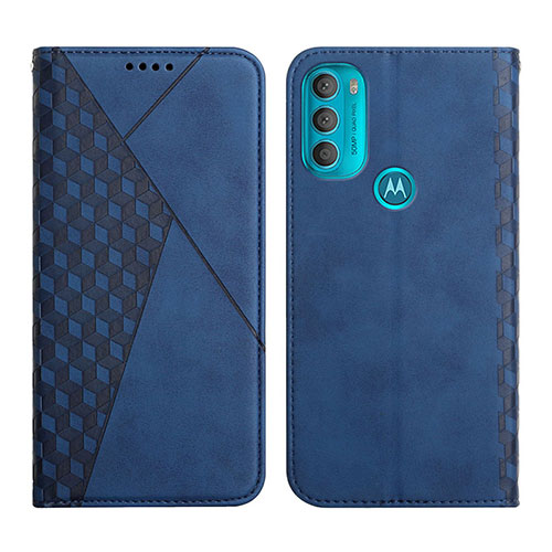 Leather Case Stands Flip Cover Holder Y02X for Motorola Moto G71 5G Blue