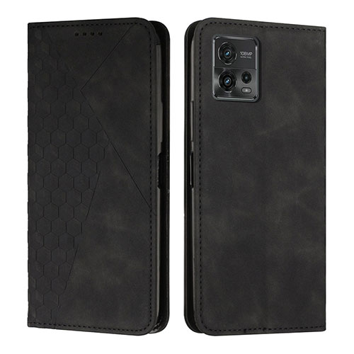 Leather Case Stands Flip Cover Holder Y02X for Motorola Moto G72 Black