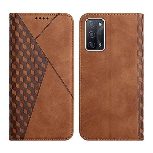 Leather Case Stands Flip Cover Holder Y02X for Oppo A55 5G Brown