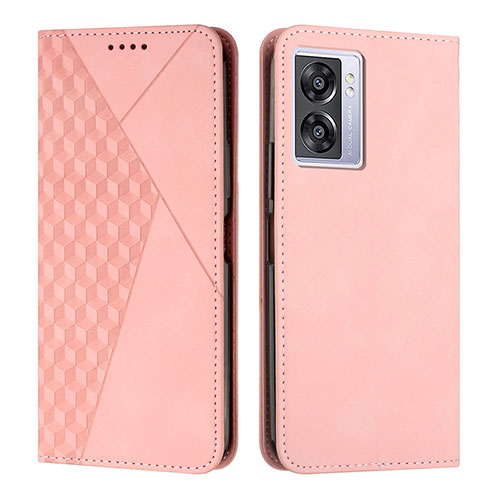 Leather Case Stands Flip Cover Holder Y02X for Oppo A77 5G Rose Gold