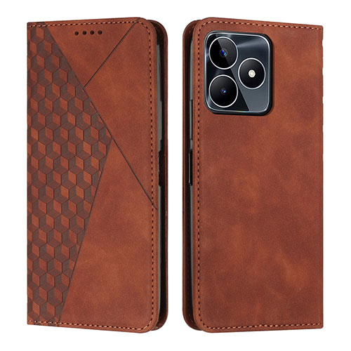 Leather Case Stands Flip Cover Holder Y02X for Realme Narzo N53 Brown