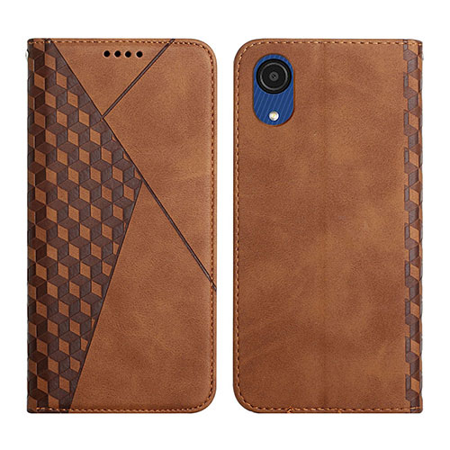 Leather Case Stands Flip Cover Holder Y02X for Samsung Galaxy A03 Core Brown