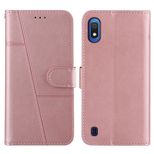 Leather Case Stands Flip Cover Holder Y02X for Samsung Galaxy A10 Rose Gold