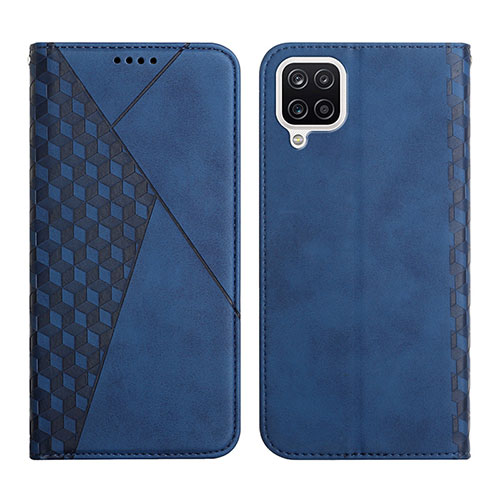 Leather Case Stands Flip Cover Holder Y02X for Samsung Galaxy A12 Nacho Blue