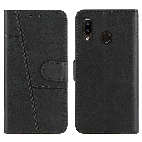 Leather Case Stands Flip Cover Holder Y02X for Samsung Galaxy A20 Black