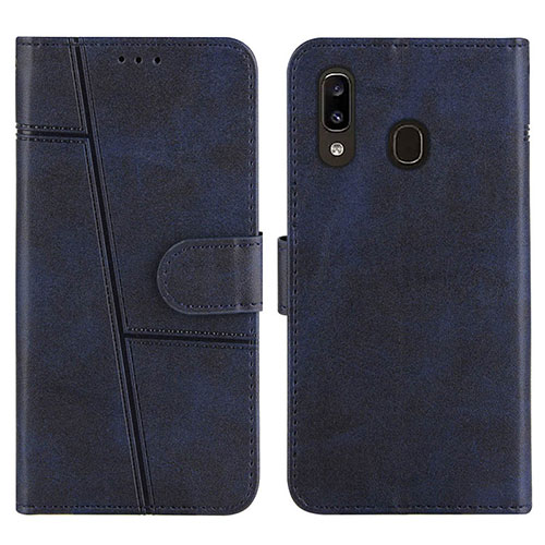 Leather Case Stands Flip Cover Holder Y02X for Samsung Galaxy A20 Blue