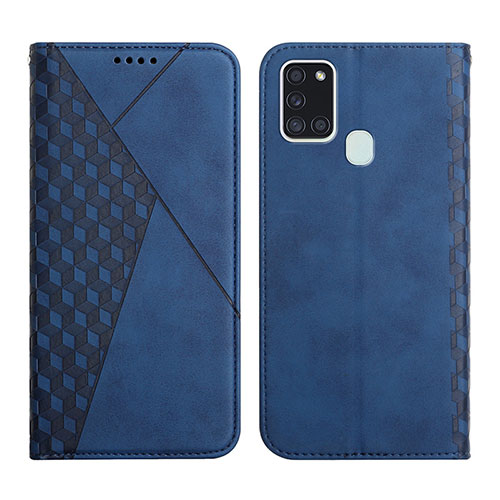 Leather Case Stands Flip Cover Holder Y02X for Samsung Galaxy A21s Blue