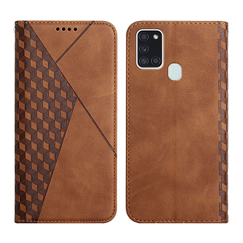 Leather Case Stands Flip Cover Holder Y02X for Samsung Galaxy A21s Brown