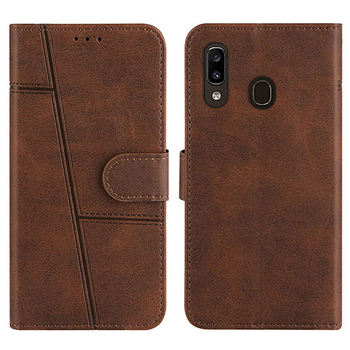 Leather Case Stands Flip Cover Holder Y02X for Samsung Galaxy A30 Brown