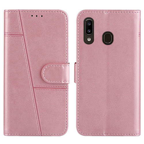 Leather Case Stands Flip Cover Holder Y02X for Samsung Galaxy A30 Rose Gold