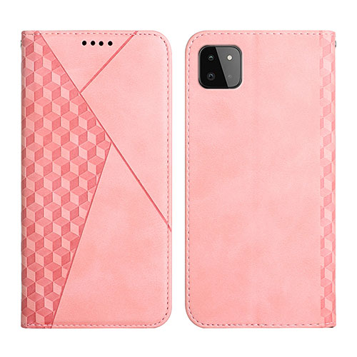 Leather Case Stands Flip Cover Holder Y02X for Samsung Galaxy F42 5G Rose Gold