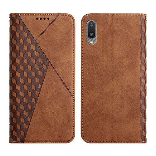 Leather Case Stands Flip Cover Holder Y02X for Samsung Galaxy M02 Brown