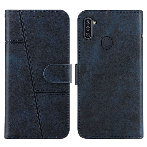 Leather Case Stands Flip Cover Holder Y02X for Samsung Galaxy M11 Blue