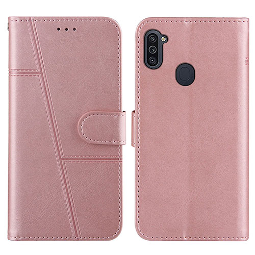 Leather Case Stands Flip Cover Holder Y02X for Samsung Galaxy M11 Rose Gold