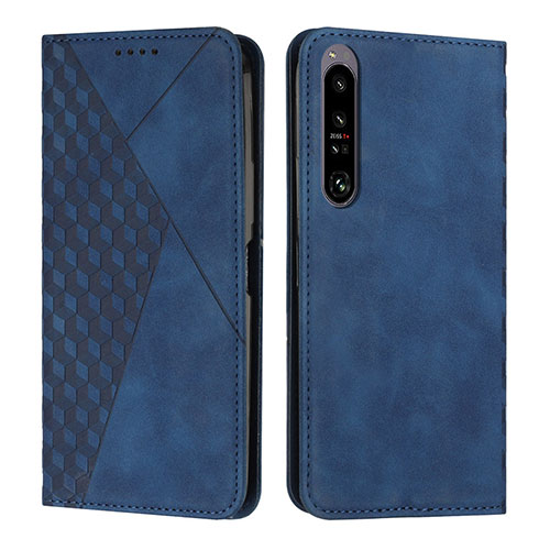 Leather Case Stands Flip Cover Holder Y02X for Sony Xperia 1 IV SO-51C Blue