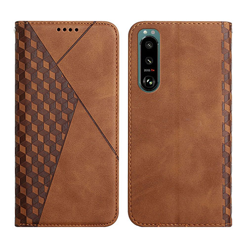 Leather Case Stands Flip Cover Holder Y02X for Sony Xperia 5 III SO-53B Brown