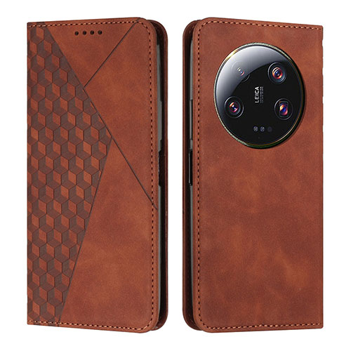 Leather Case Stands Flip Cover Holder Y02X for Xiaomi Mi 13 Ultra 5G Brown