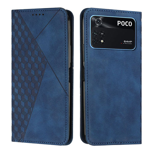 Leather Case Stands Flip Cover Holder Y02X for Xiaomi Poco M4 Pro 4G Blue