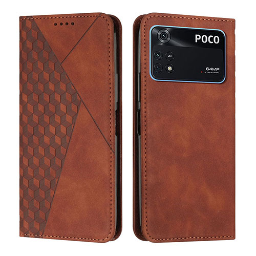 Leather Case Stands Flip Cover Holder Y02X for Xiaomi Poco M4 Pro 4G Brown