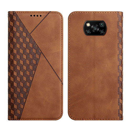 Leather Case Stands Flip Cover Holder Y02X for Xiaomi Poco X3 NFC Brown