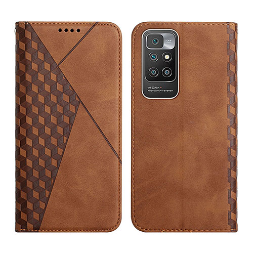 Leather Case Stands Flip Cover Holder Y02X for Xiaomi Redmi 10 4G Brown