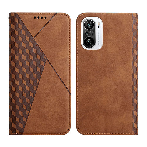 Leather Case Stands Flip Cover Holder Y02X for Xiaomi Redmi K40 Pro 5G Brown