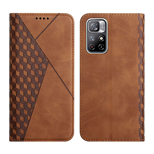 Leather Case Stands Flip Cover Holder Y02X for Xiaomi Redmi Note 11 5G Brown