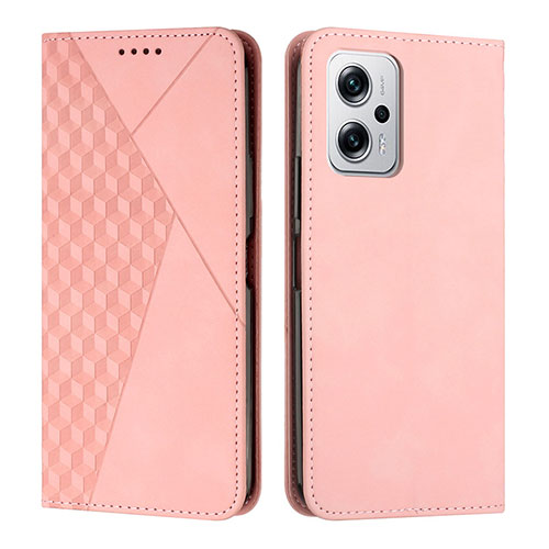 Leather Case Stands Flip Cover Holder Y02X for Xiaomi Redmi Note 11T Pro+ Plus 5G Rose Gold