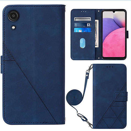 Leather Case Stands Flip Cover Holder Y03B for Samsung Galaxy A03 Core Blue