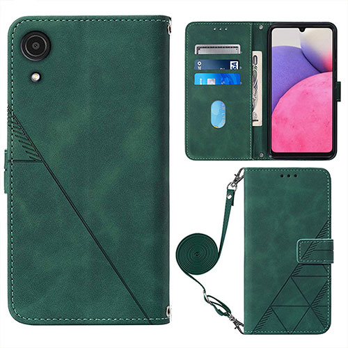 Leather Case Stands Flip Cover Holder Y03B for Samsung Galaxy A03 Core Green