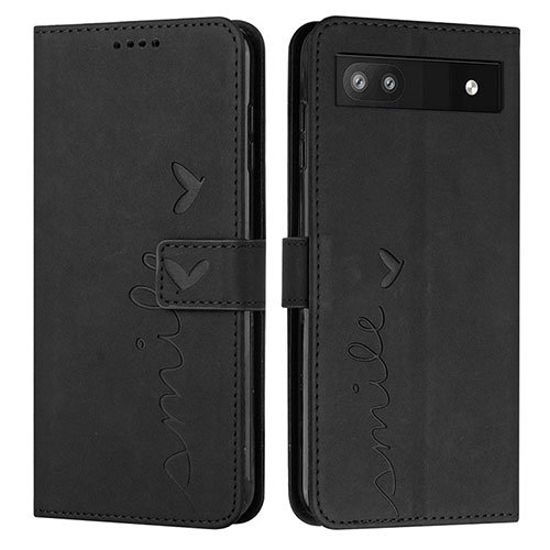 Leather Case Stands Flip Cover Holder Y03X for Google Pixel 6a 5G Black