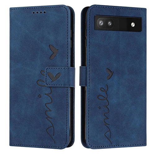 Leather Case Stands Flip Cover Holder Y03X for Google Pixel 6a 5G Blue