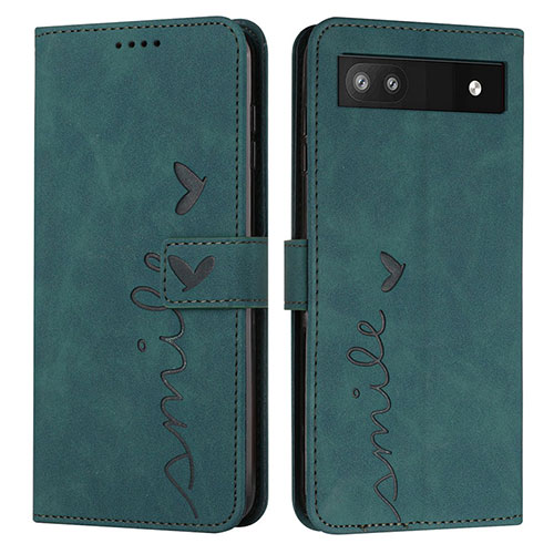 Leather Case Stands Flip Cover Holder Y03X for Google Pixel 6a 5G Green
