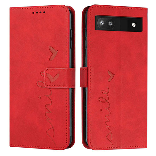 Leather Case Stands Flip Cover Holder Y03X for Google Pixel 6a 5G Red