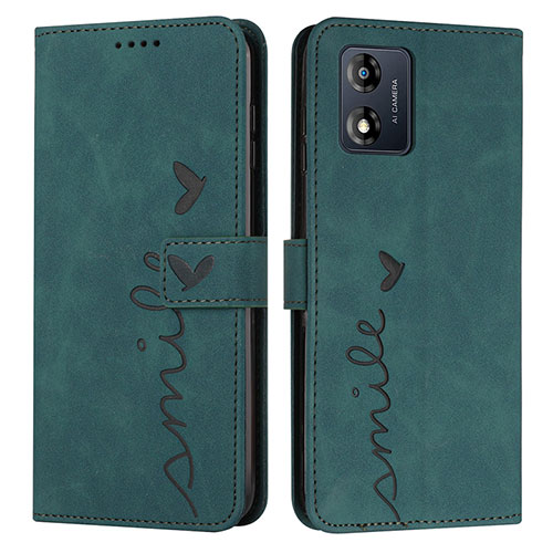 Leather Case Stands Flip Cover Holder Y03X for Motorola Moto E13 Green