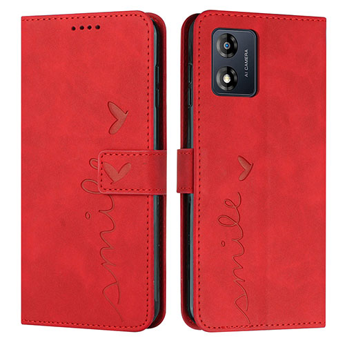 Leather Case Stands Flip Cover Holder Y03X for Motorola Moto E13 Red