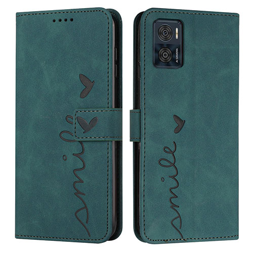 Leather Case Stands Flip Cover Holder Y03X for Motorola Moto E22i Green