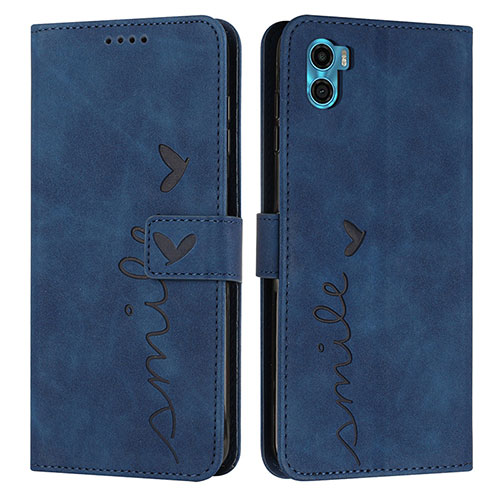 Leather Case Stands Flip Cover Holder Y03X for Motorola Moto E32 India Blue