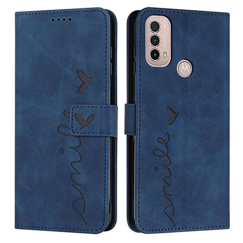 Leather Case Stands Flip Cover Holder Y03X for Motorola Moto E40 Blue