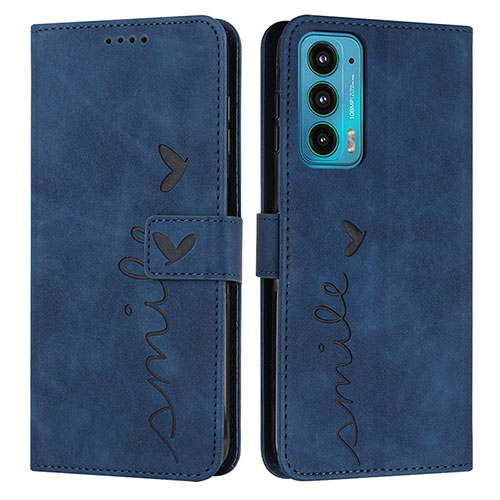 Leather Case Stands Flip Cover Holder Y03X for Motorola Moto Edge 20 5G Blue