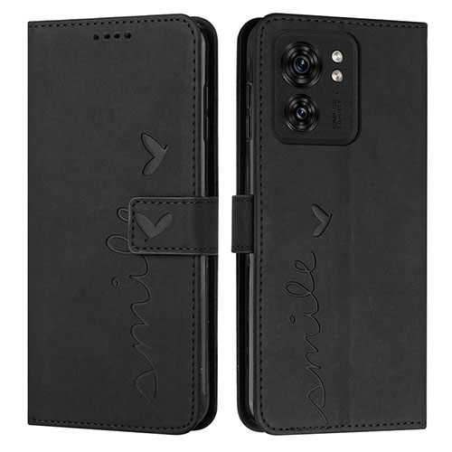 Leather Case Stands Flip Cover Holder Y03X for Motorola Moto Edge (2023) 5G Black