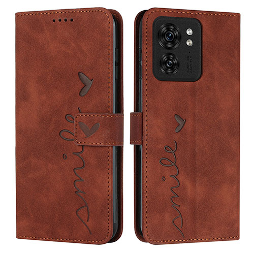 Leather Case Stands Flip Cover Holder Y03X for Motorola Moto Edge (2023) 5G Brown